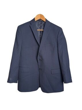 Michael Kors Plaid Two Button Wool Blazer Jacket Boys Size 16 Husky Navy Blue